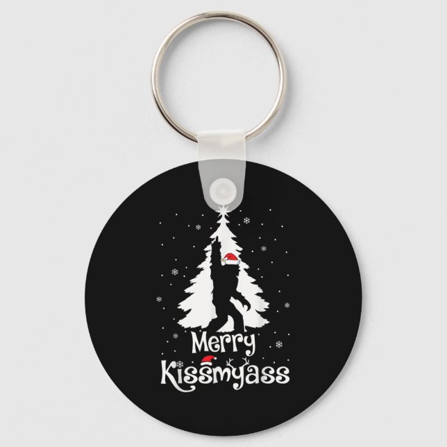 Merry Kissmy Funny Bigfoot Yeti Sasquatch Christma Schlüsselanhänger (Vorderseite)