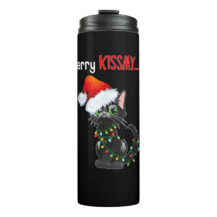 Merry Kissmy..ss Black Cat Christmas Lights Cin Thermosbecher