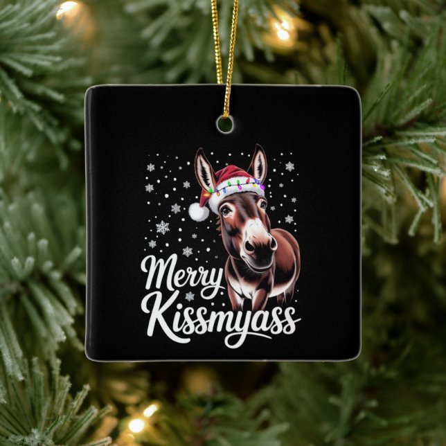 Merry Kissmyass Donkey Sarcastic Xmas Funny Pajama Keramikornament (Baum)