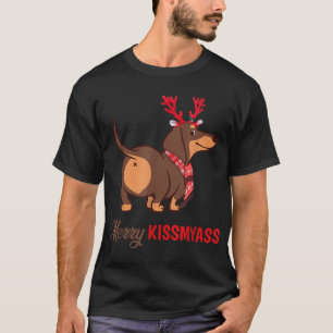 Merry Kissmyass Funny Christmas Rentier Dackel T-Shirt