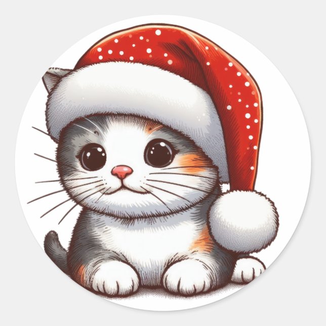 Merry Kittens Weihnachtspass Runder Aufkleber (Vorderseite)