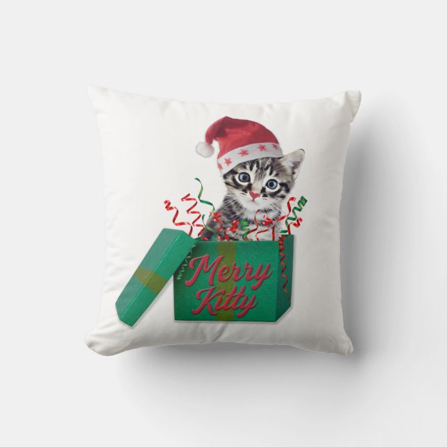 Merry Kitty, Frohe Weihnachten Kissen (Vorderseite)