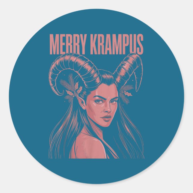 Merry Krampus Ironic Lilith Christmas Dark Feminin Runder Aufkleber (Vorderseite)