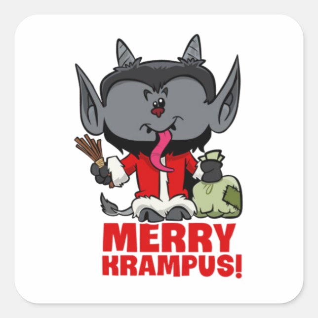 MERRY KRAMPUS QUADRATISCHER AUFKLEBER (Vorderseite)