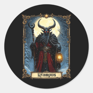 Merry Krampus Tarot Card Weihnachts-Horror Ugly Sw Runder Aufkleber