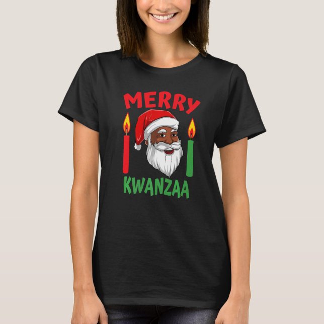 Merry Kwanzaa Afroamerikanischer Weihnachtsklaus B T-Shirt (Vorderseite)