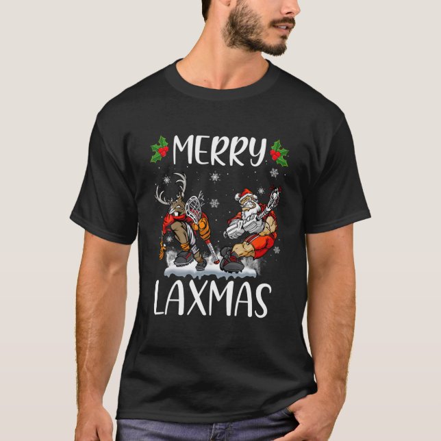 Merry LAXMAS Ugly Christmas Lacrosse Santa Reindee T-Shirt (Vorderseite)