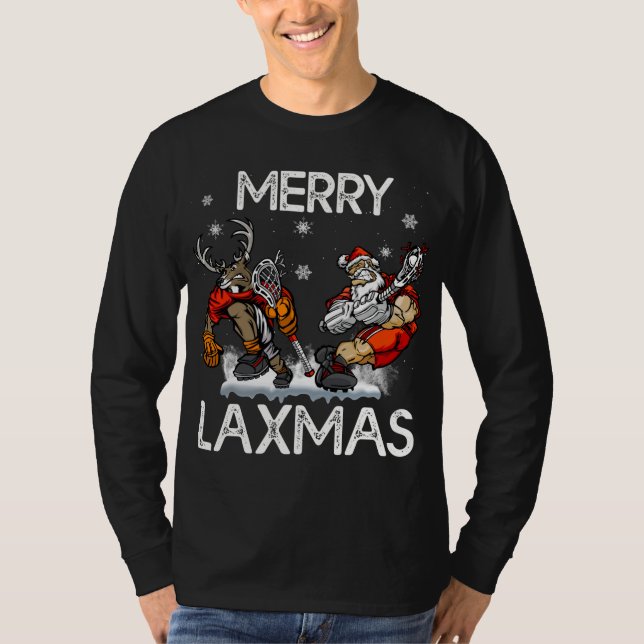 Merry LAXMAS Ugly Christmas Lacrosse Santa Reindee T-Shirt (Vorderseite)