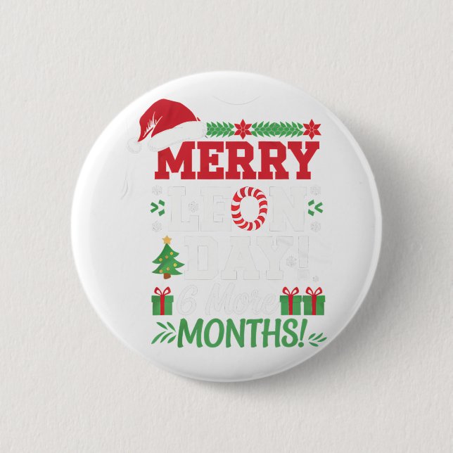 Merry Leon Day Weihnachten Ckwards Funny Christmas Button (Vorderseite)