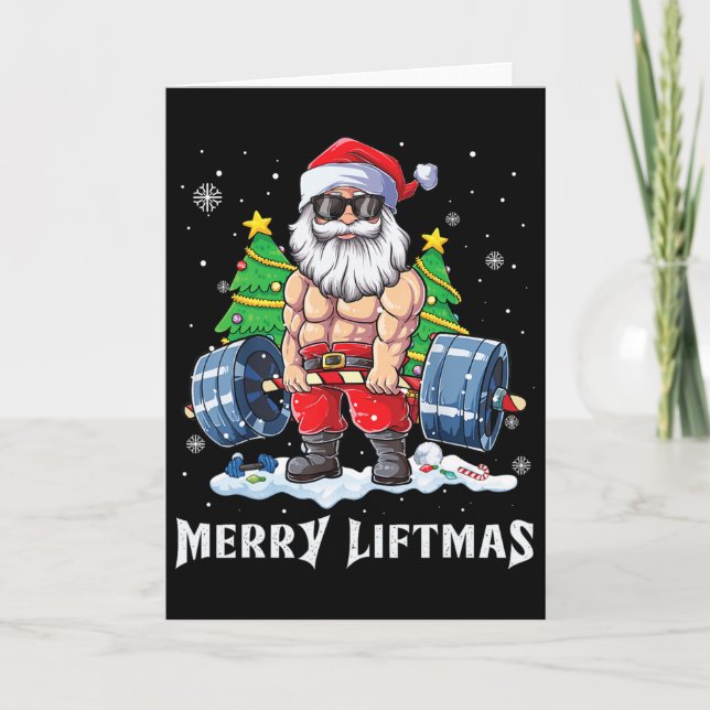 Merry Liftmas Funny Santa Claus Gym Fitness Weight Karte (Vorderseite)
