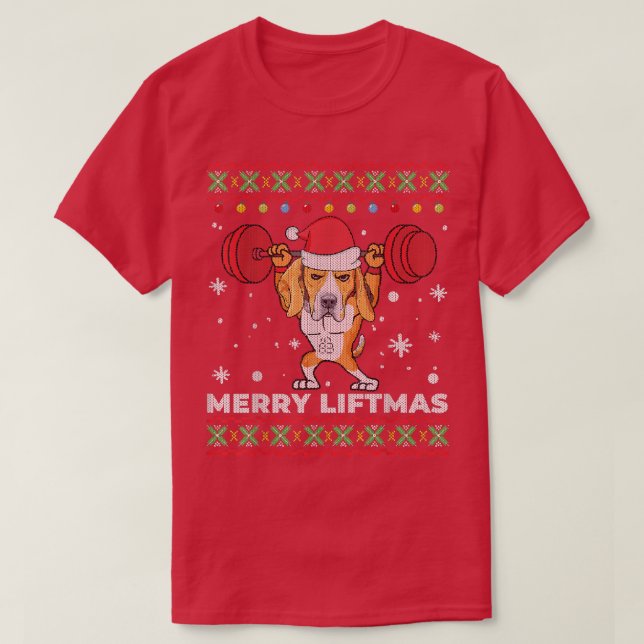 Merry Liftmas Gewichtszunahme und Beagle Hund Ugly T-Shirt (Design vorne)