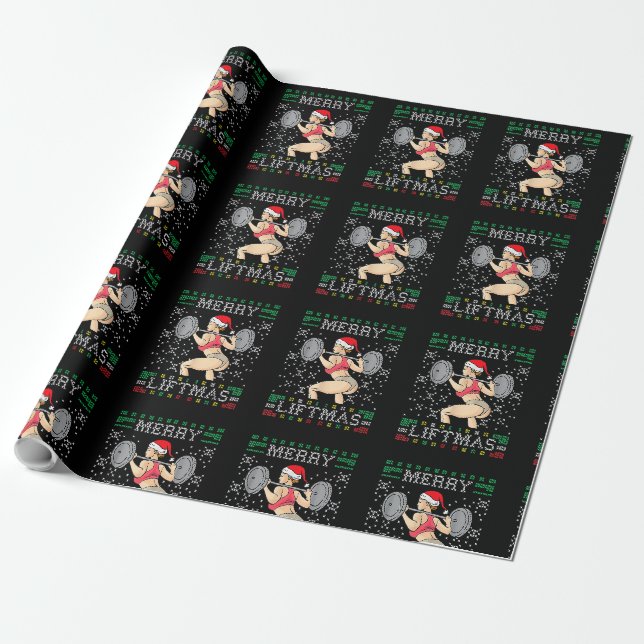 Merry Liftmas Ugly Christmas Sweater Miss Santa Gy Geschenkpapier (Ungerollt)