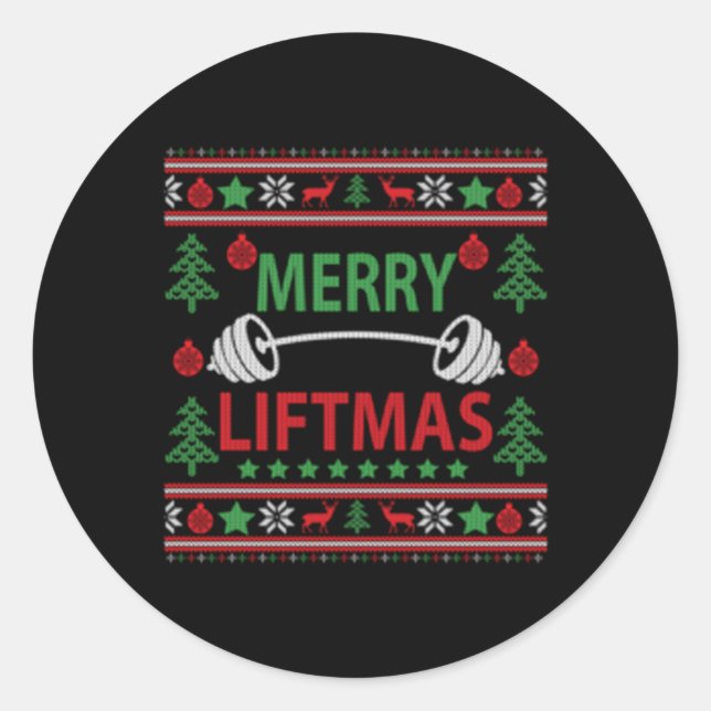 Merry Liftmas Ugly Gym Workout Runder Aufkleber (Vorderseite)