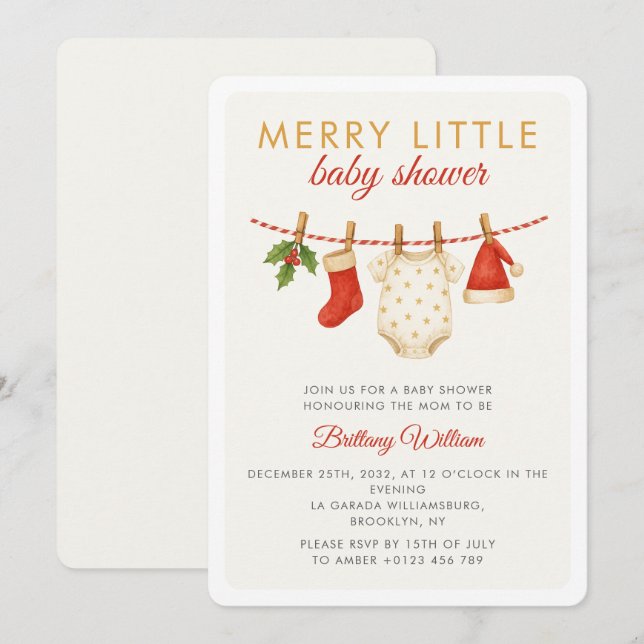 Merry Little Baby Clothesline Baby Dusche Einladung (Vorne/Hinten)