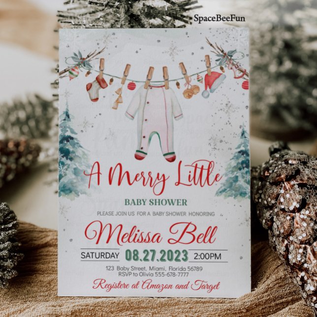 Merry Little Baby Dusche Einladung Santa Baby Wi (Merry Little Baby Shower Invitation  Santa Baby Winter Baby Shower Christmas invites )