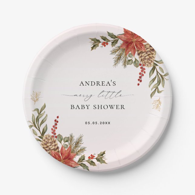 Merry Little Baby Dusche Rosa Red & Gold Weihnacht Pappteller (Vorderseite)