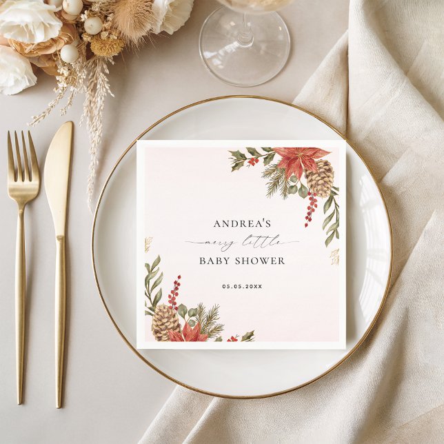 Merry Little Baby Dusche Rosa Red & Gold Weihnacht Serviette (Von Creator hochgeladen)