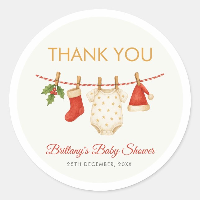 Merry Little Baby Dusche Vielen Dank Runder Aufkleber (Vorderseite)