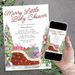 Merry Little Baby Dusche Vintag Sleigh Einladung<br><div class="desc">Vintage Weihnachtsduscheinladung mit "Merry Little Baby Shower" in lässiger Handschrift. Dieses festliche Aquarelldesign besticht durch einen mit Geschenken gepolsterten Schlitten, einen dekorierten Weihnachtsbaum und schneebedeckte Kiefern in geschlechtsneutralem Rot und Weiß. Ideal für die festliche Urlaubssaison. Bitte stöbern Sie in meiner Weihnachtskollektion für passende Artikel oder schreiben Sie mir, um die...</div>