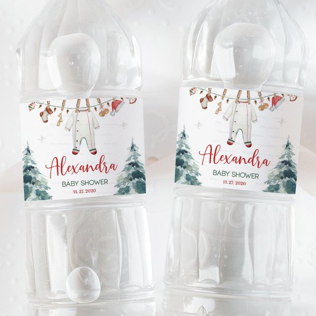 Merry Little Baby Shower (Merry Little Baby Shower, bottle water label, holiday baby shower, Christmas baby shower, winter bab)