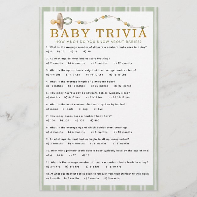 Merry Little Baby Shower Baby Trivia Game Card (Vorderseite)