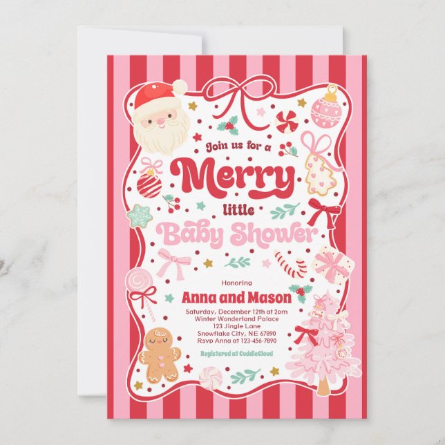 Merry Little Baby Shower Christmas Coquette Bow  Einladung (Vorderseite)