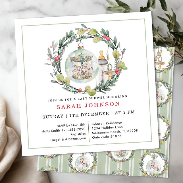 Merry Little Baby Shower Elegante Wreath Einladung (Baby Shower Invite)