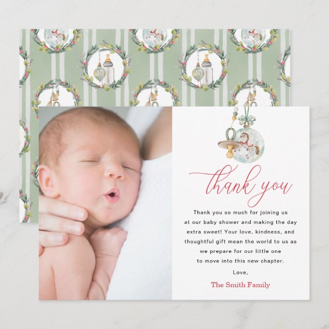 Merry Little Baby Shower Foto Danke Karte (Vorne/Hinten)