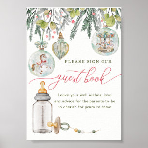 Merry Little Baby Shower Guest Book Sign Poster