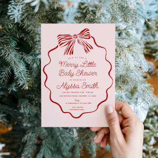 Merry Little Baby Shower Invitation with Red Bow Einladung