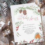 Merry Little Baby Shower Robin and Pine Invitation Einladung<br><div class="desc">A Merry Little Baby Shower invitation with traditional winter nature theme and elegant calligraphy. Gender neutral design features watercolor Christmas robin,  pine branches,  greenery,  winter berries and pine cones. Baby Shower is lettered in handwritten typography and the template is ready for you to add your shower invite details.</div>