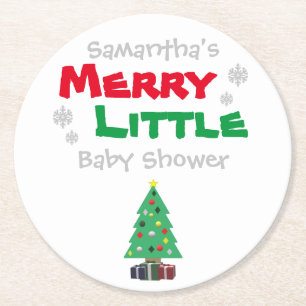 Merry Little Baby Shower Runder Pappuntersetzer