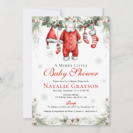Merry Little Baby Shower Santa Clothesline Einladung