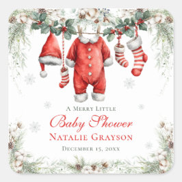 Merry Little Baby Shower Santa Clothesline Quadratischer Aufkleber