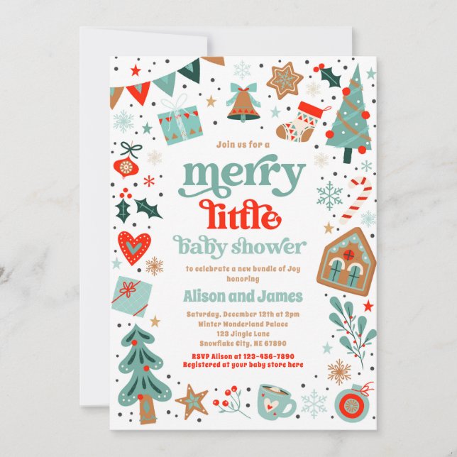 Merry Little Baby Shower Weihnachtsdusche Einladung (Vorderseite)