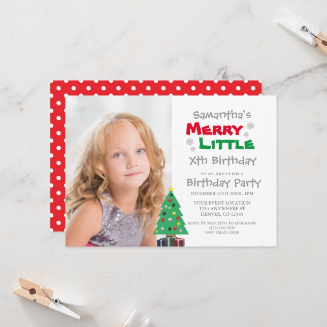 Merry Little Birthday Einladung (Vorderseite/Rückseite Beispiel)