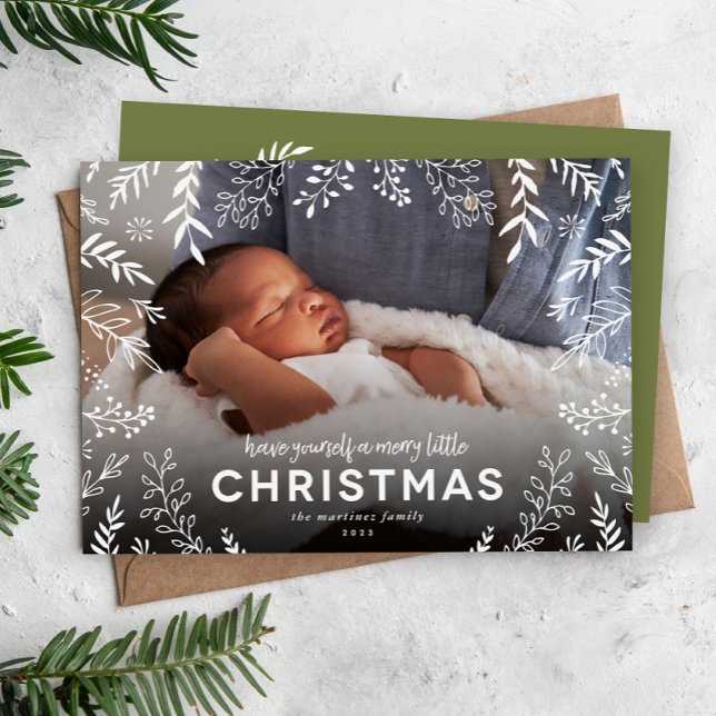 Merry Little Botanical Overlay Foto Feiertagskarte (Von Creator hochgeladen)