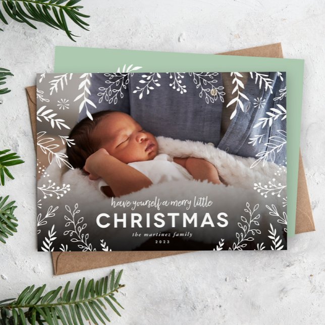 Merry Little Botanical Overlay Foto Feiertagskarte (Von Creator hochgeladen)