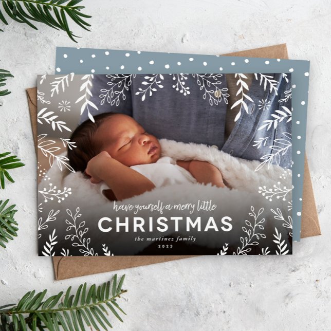 Merry Little Botanical Overlay Foto Feiertagskarte (Von Creator hochgeladen)