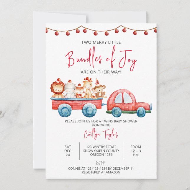 Merry Little Bundles of Joy, Twins Baby Shower Einladung (Vorderseite)
