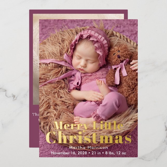 Merry Little Christmas 2 Foto Geburtserklärung Folieneinladung (Vorderseite/Rückseite)