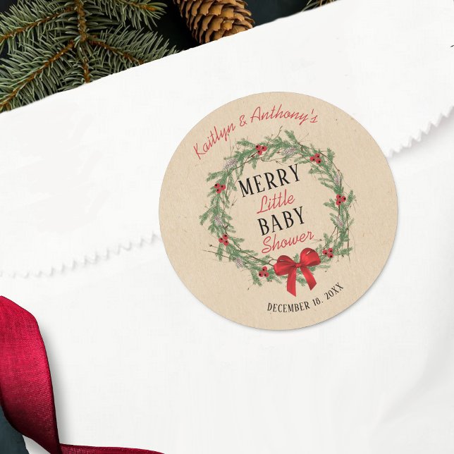 Merry Little Christmas Baby Shower Runder Aufkleber (Von Creator hochgeladen)