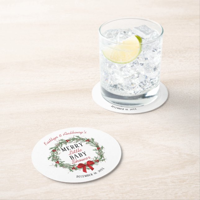 Merry Little Christmas Baby Shower Runder Pappuntersetzer (Vor Ort)