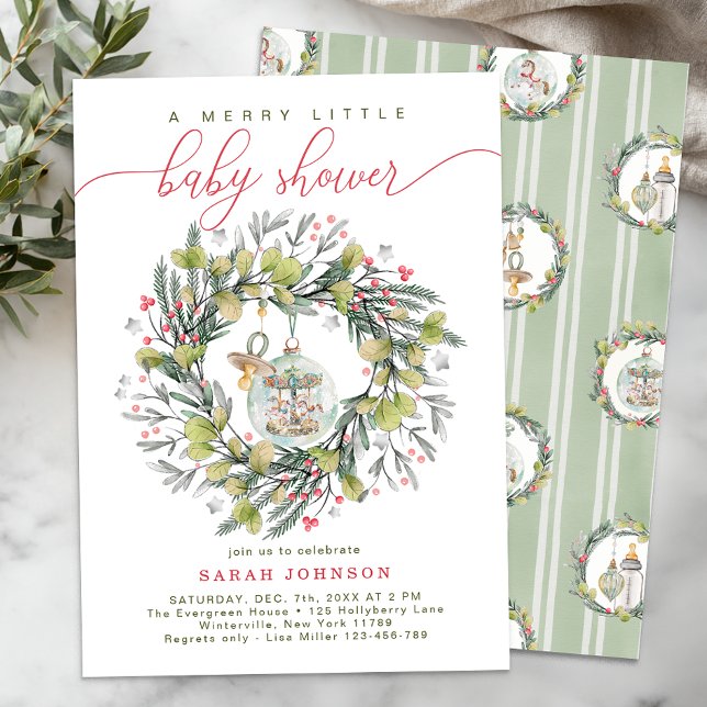 Merry Little Christmas Baby Shower Wreath Einladung (Holiday Baby Shower Theme)