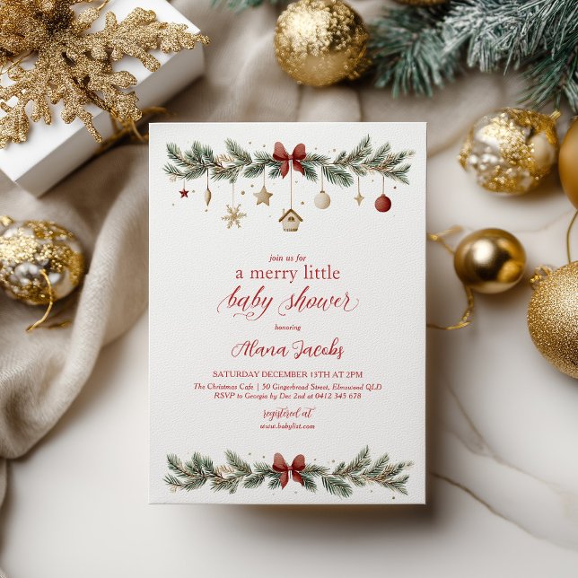 Merry Little Christmas Baby Shower Xmas Tree Einladung (Merry Little Baby Shower! Christmas Themed Baby Shower )