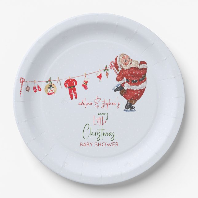 Merry Little Christmas Boy Girl Winter Baby Shower Pappteller (Vorderseite)