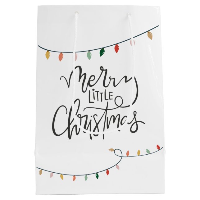 Merry Little Christmas Bright String of Lights Mittlere Geschenktüte (Rückseite)