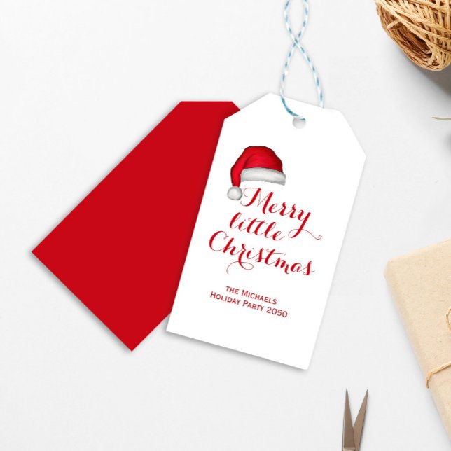 Merry Little Christmas Custom Geschenkanhänger (Merry little Christmas holiday gift tag with watercolor Santa Hat. )