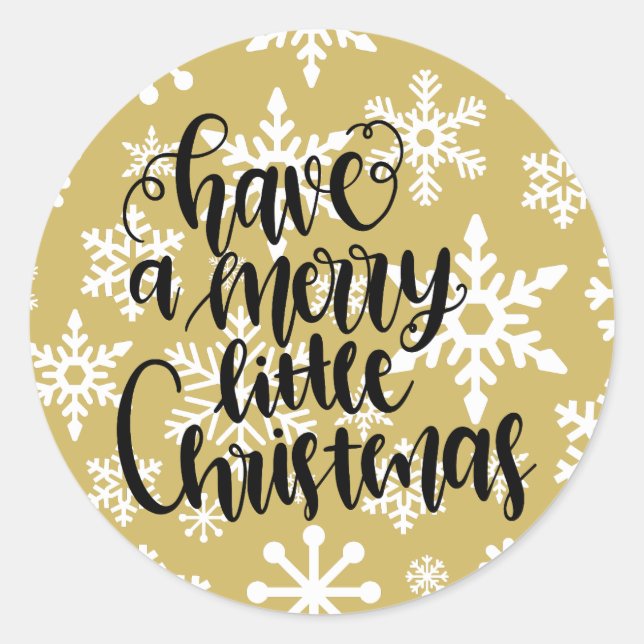 Merry Little Christmas | Elegante Snowflake Runder Aufkleber (Vorderseite)