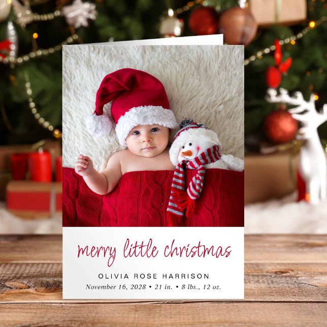 Merry Little Christmas Foto Birth Ankündigung (A beautiful and unique way to thank family and friends and introduce them to your Christmas  baby)